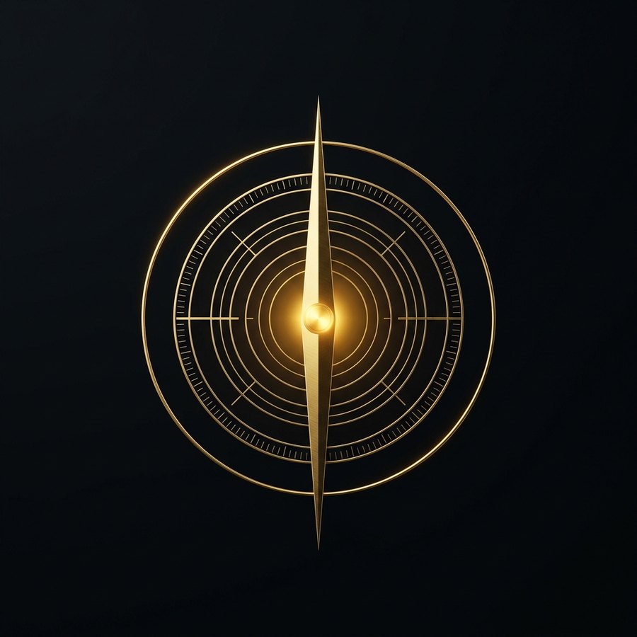 Concentric gold rings converging on a single point of light