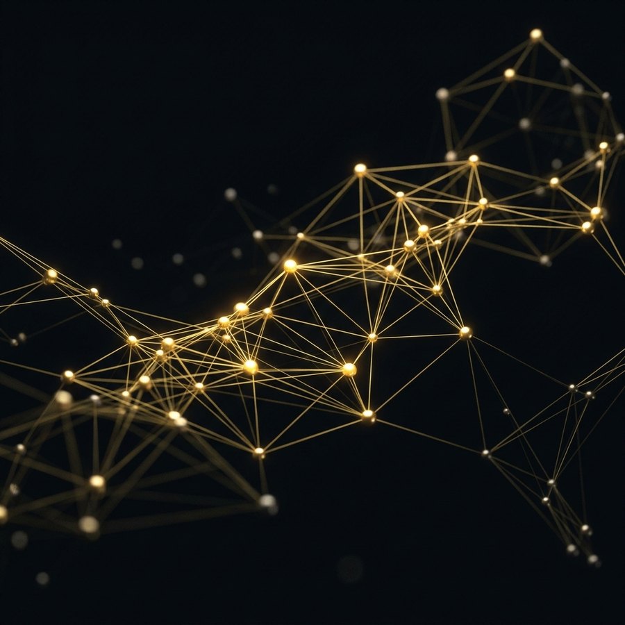 A constellation of glowing gold nodes joined by fine filaments