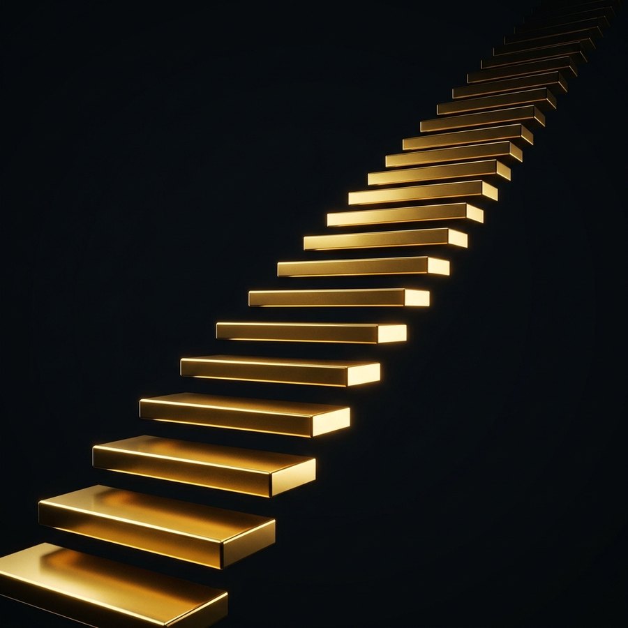 An ascending staircase of floating gold platforms